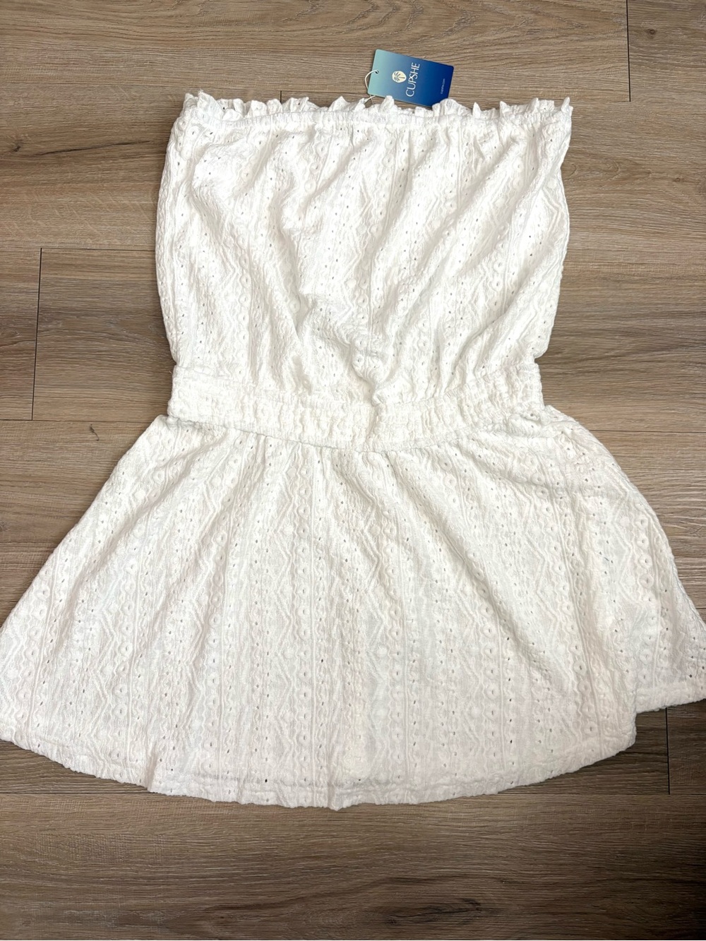 Cupshe White Eyelet Strapless Summer Dress